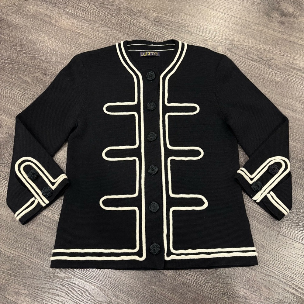 Chic Black and White Cardigan by Lybirra, Women’s XS